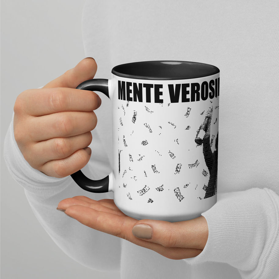 Tazza con scritta "Mente Verossimilmente" e illustrazione di soldi: regalo perfetto.