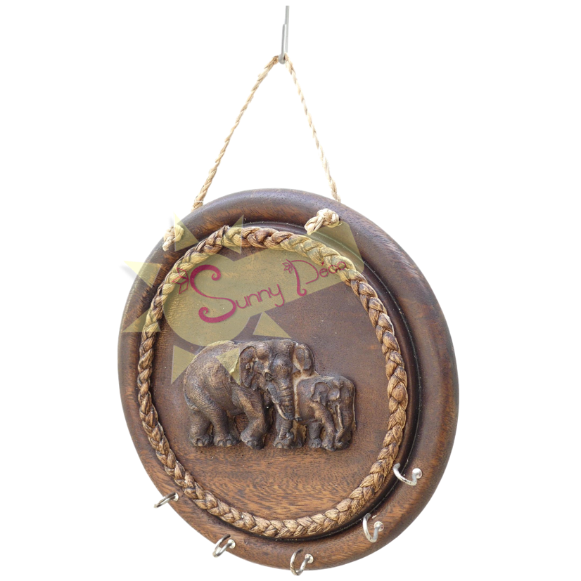 Miniature : Support à clés rond motif éléphants