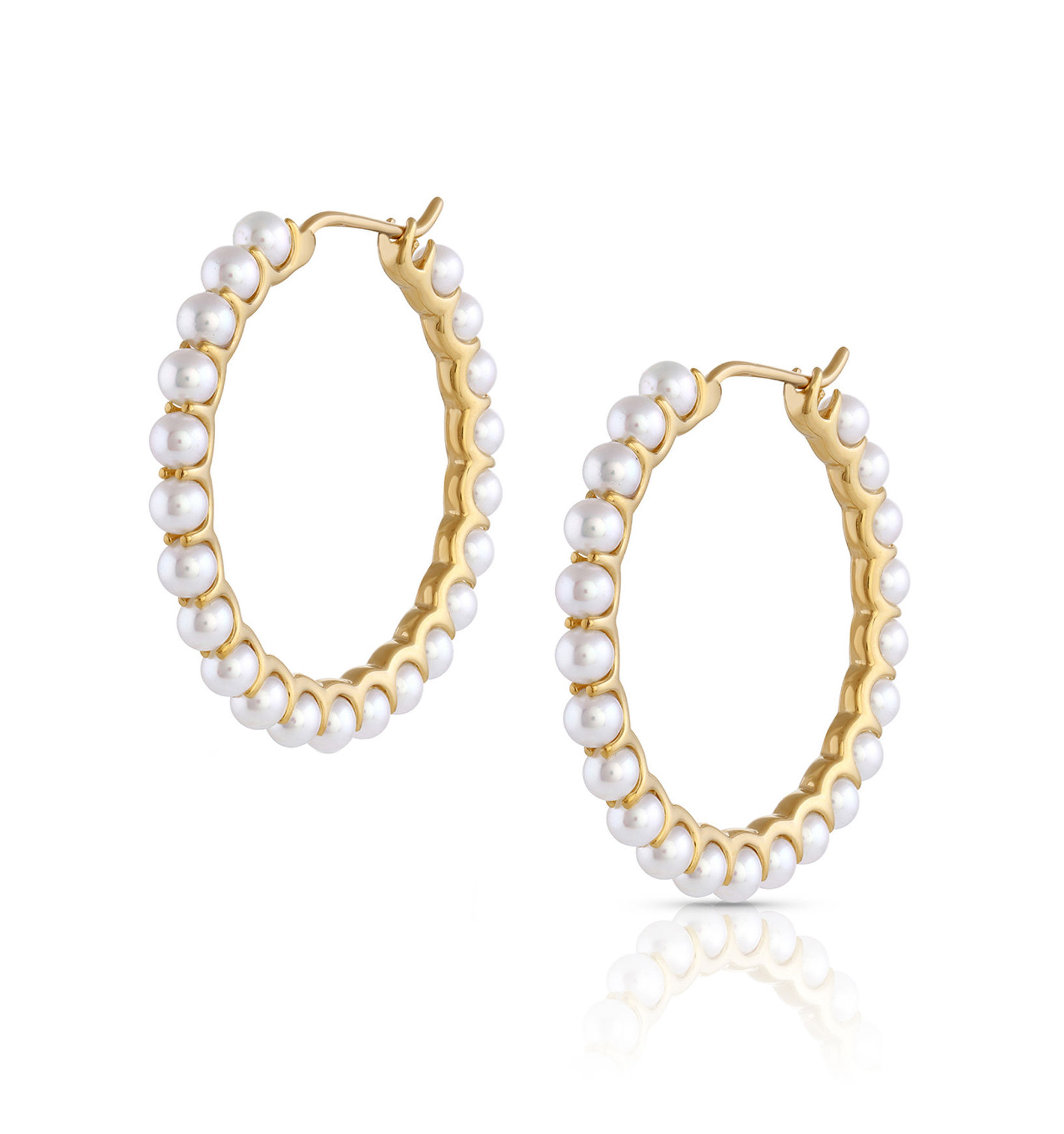 Crescent Pearl Hoop Earrings - Medium