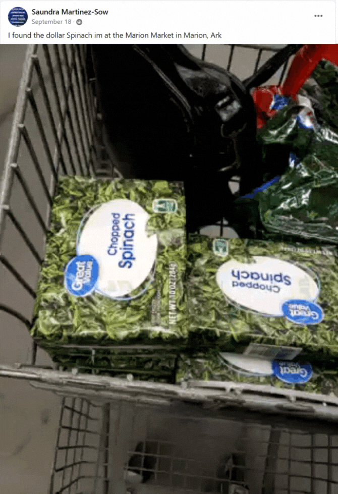 Spinach at the Marion Market in Marion, Ark