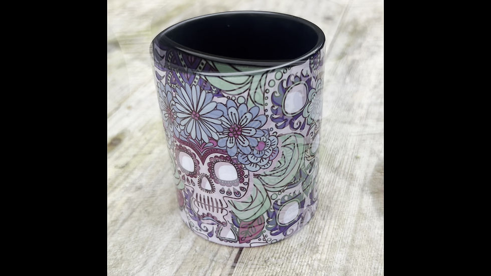 Thumbnail: Sugar skull mug Set of 3, Gift for Skull lovers coffee tea cup with black handle