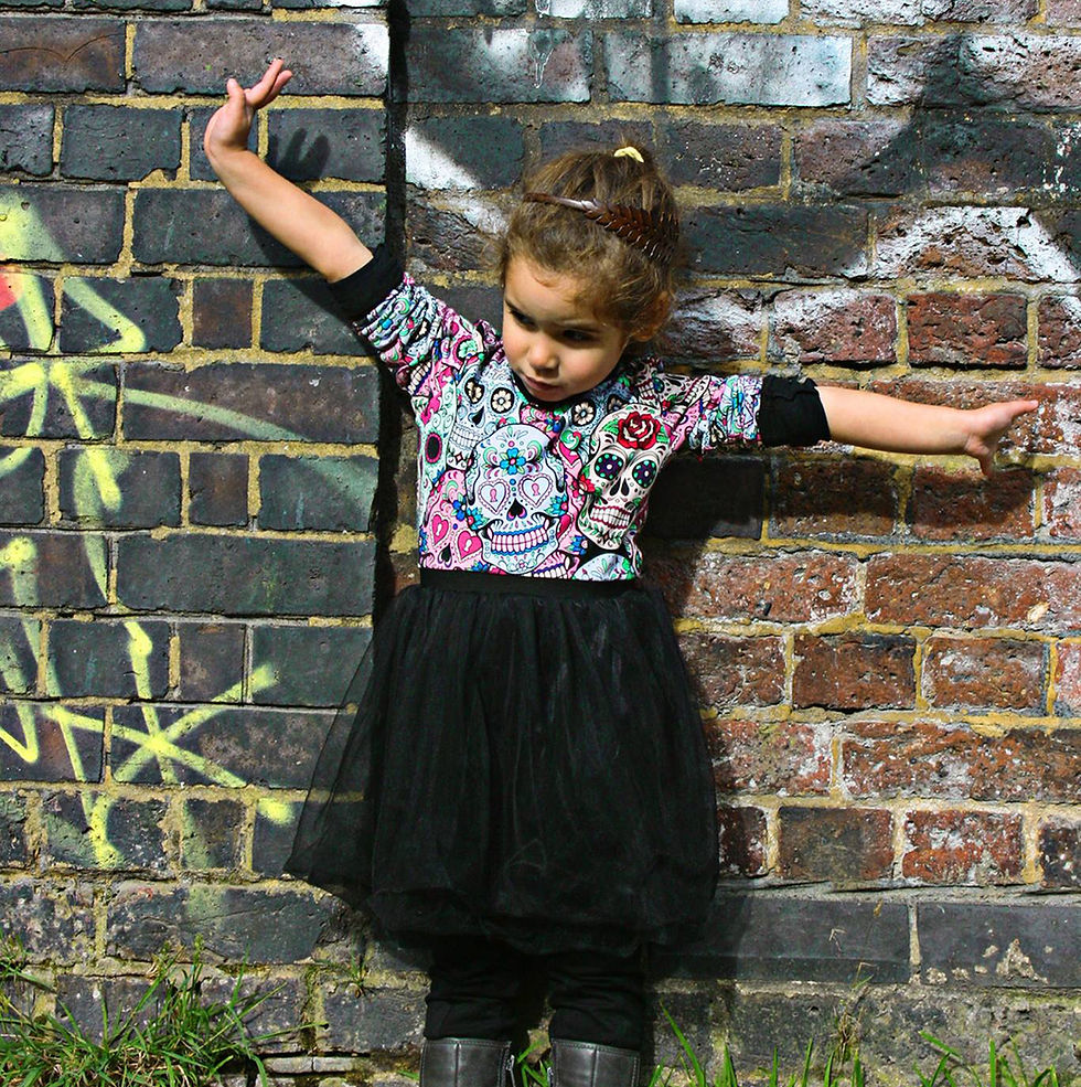 Thumbnail: Girl Tutu dress Sugar skull pattern