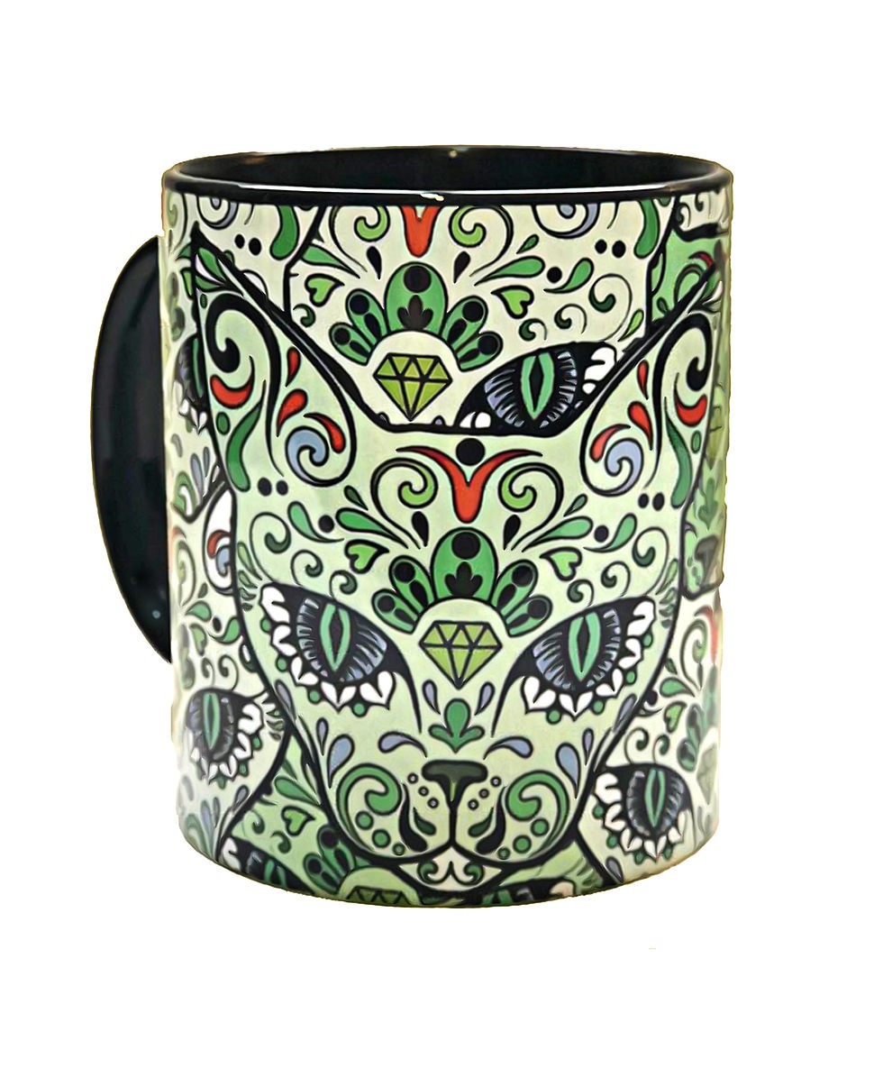 Thumbnail: Sugar skull Cats Mug coffee tea cup black inner & handle