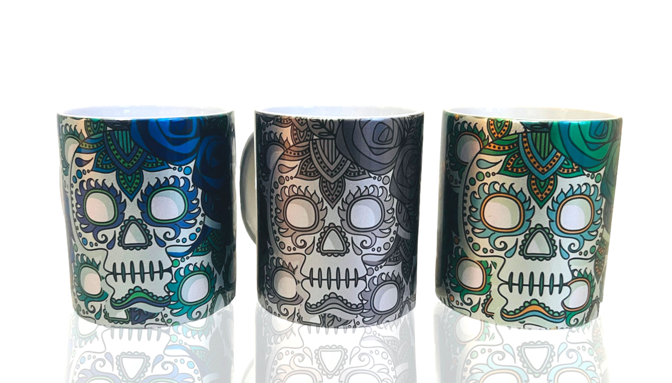 Sugar skull Siver mugs Christmas Halloween cup tea coffee gift gothic kitchen de