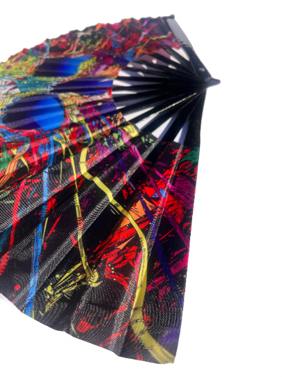 Thumbnail: Folding Hand fan Graffiti Skull Large 13" Rave  Fabric Foldable Clack Festival