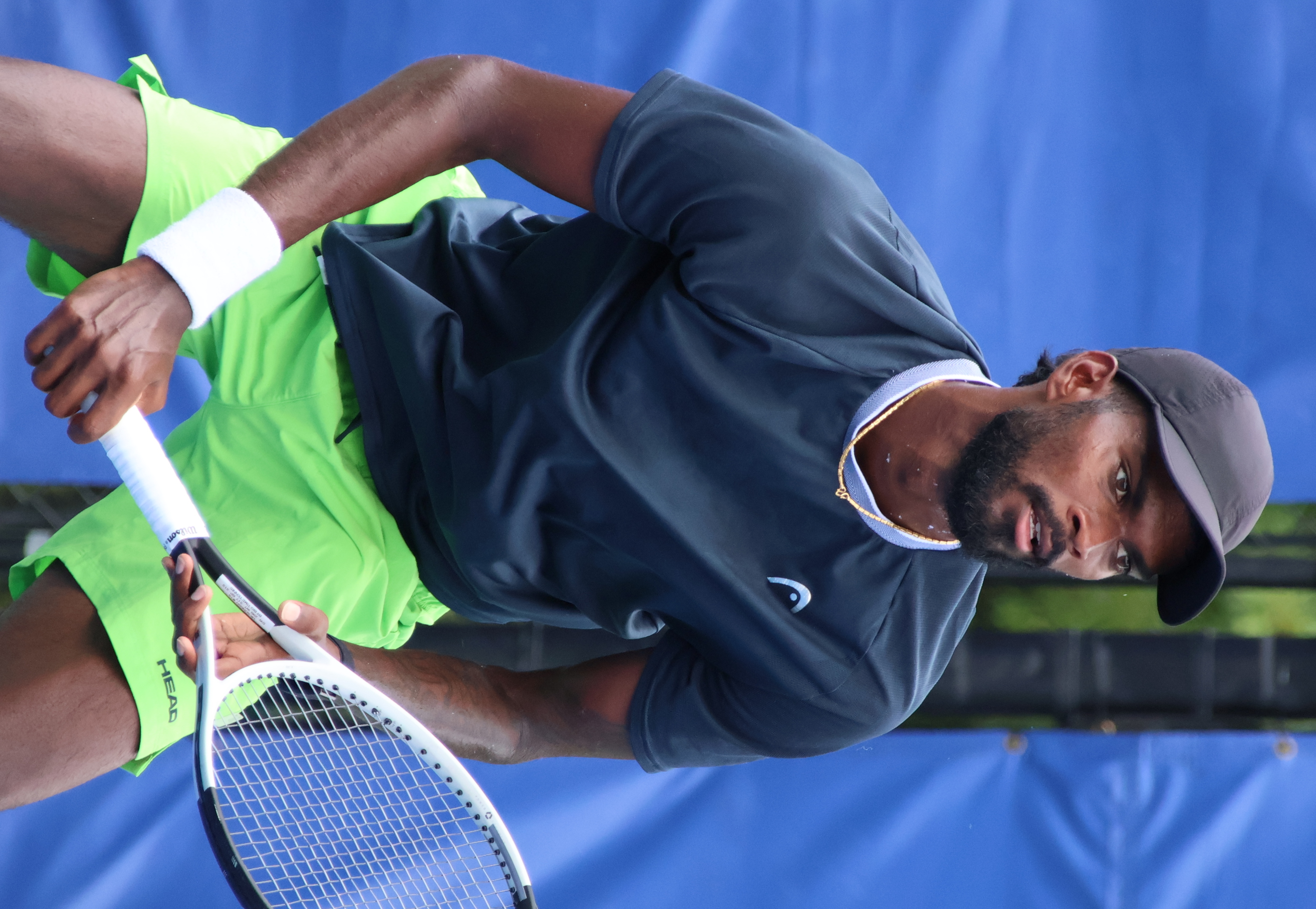 Indian tennis player Dhakshineswar Suresh playing at the 2026 Cary Tennis Classic