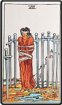 woman bound with swords