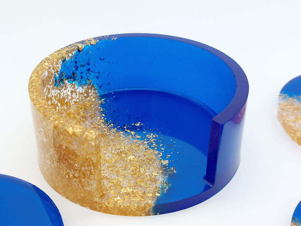 Thumbnail: Gold Blue Small Coaster Set of 4 w Holder