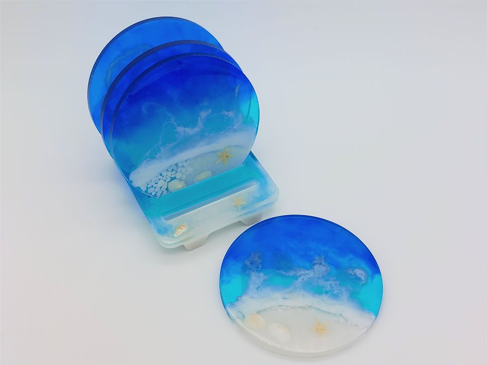 Thumbnail: Ocean Round Coaster Set of 4 w Holder