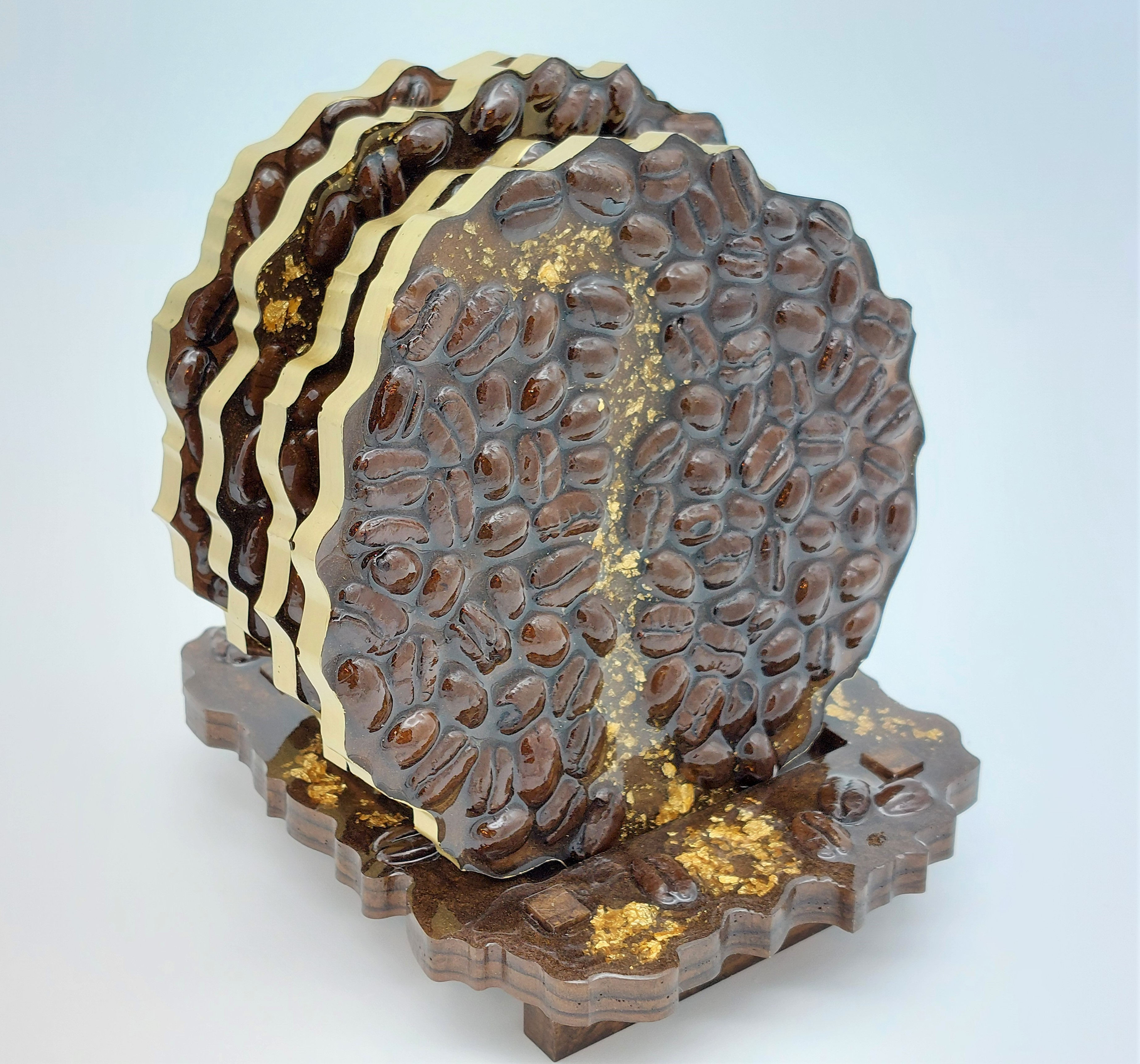 Coffee Bean Coaster Set of 4 w Holder