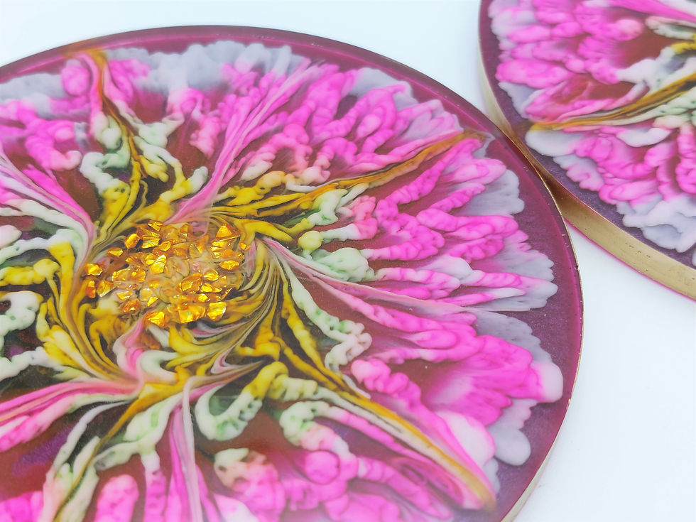 Thumbnail: Pink Purple Flower Round Coaster Set of 4 w Holder