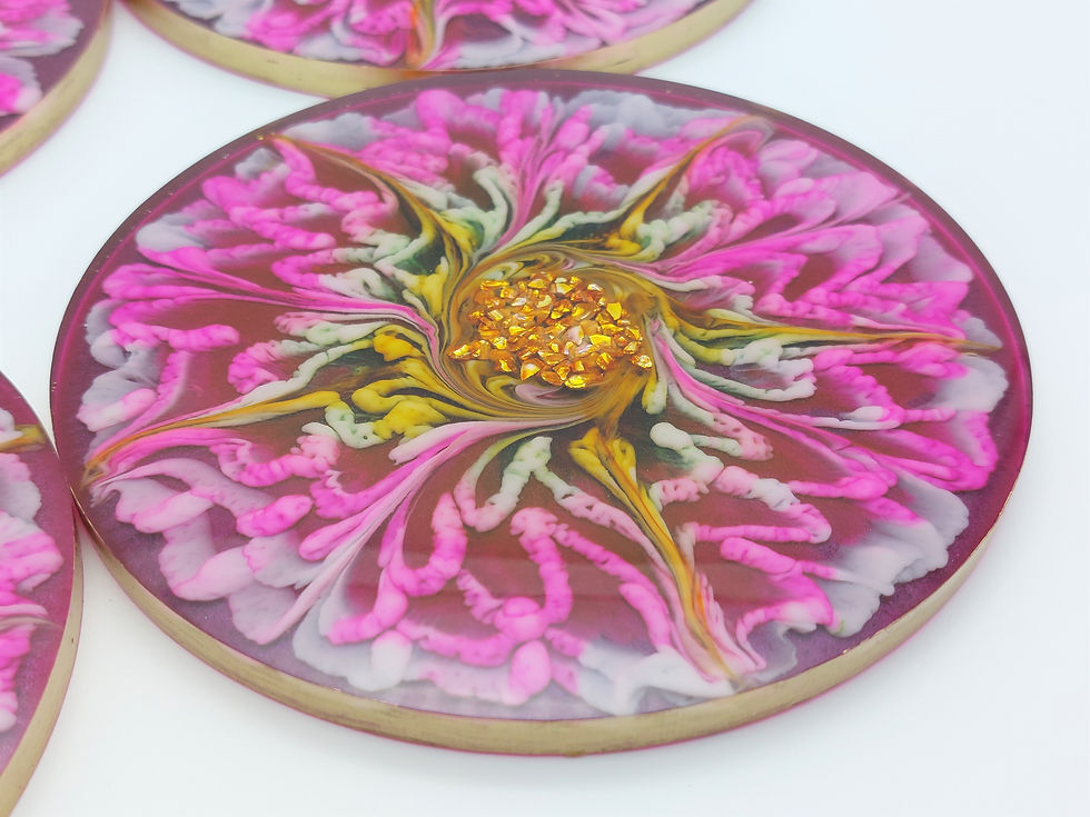 Thumbnail: Pink Purple Flower Round Coaster Set of 4 w Holder