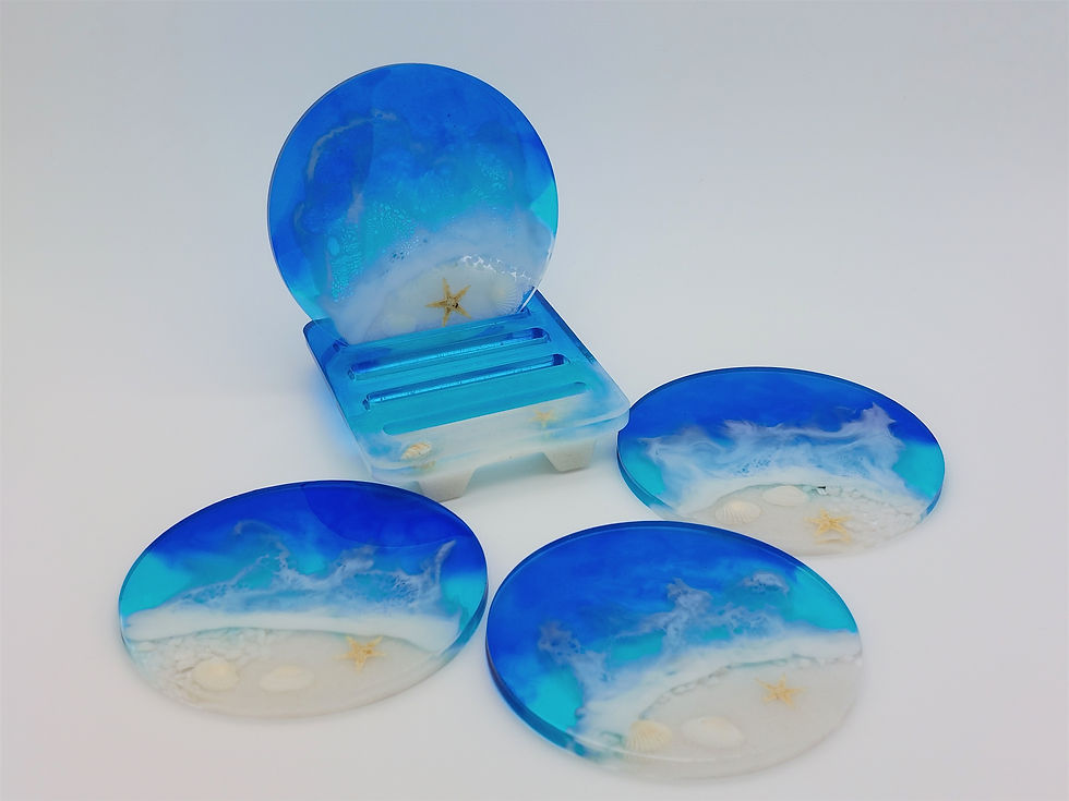 Thumbnail: Ocean Round Coaster Set of 4 w Holder