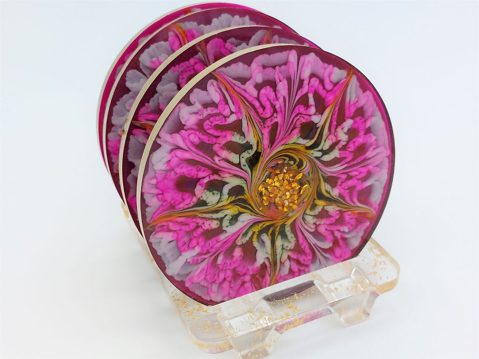 Thumbnail: Pink Purple Flower Round Coaster Set of 4 w Holder