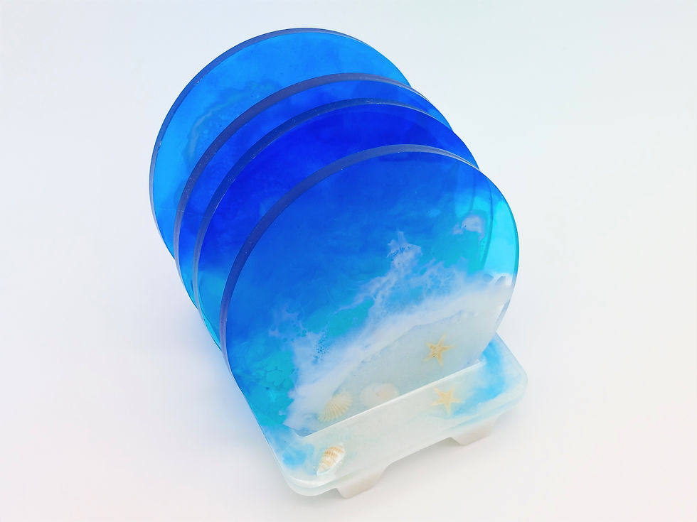 Thumbnail: Ocean Round Coaster Set of 4 w Holder