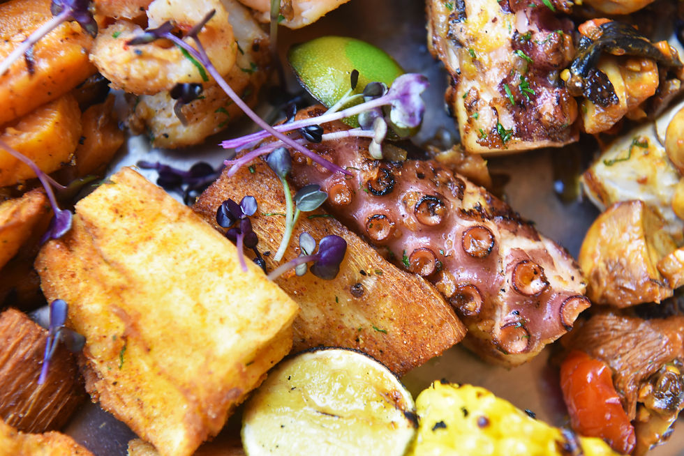 bright composed photo of a seafood platter