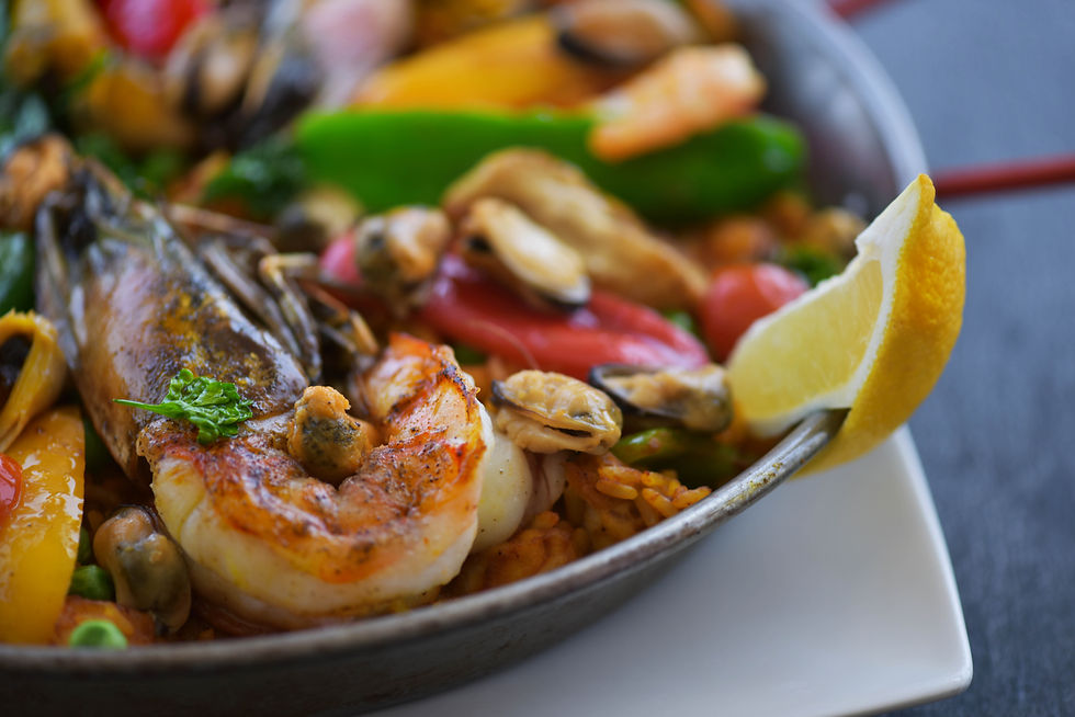 colourful image of a seafood paella