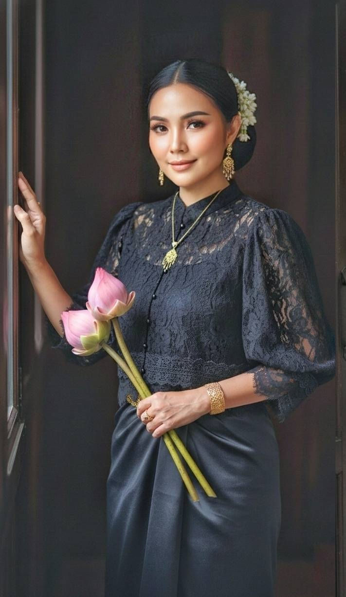 ภาพขนาดย่อ: เสื้อลูกไม้สีดำฉลุลายสวย ดีไซน์ทรงแขนพุ่มมีวอลลุ่ม ใส่ออกงานขาวดำ งานไว้อาลัย