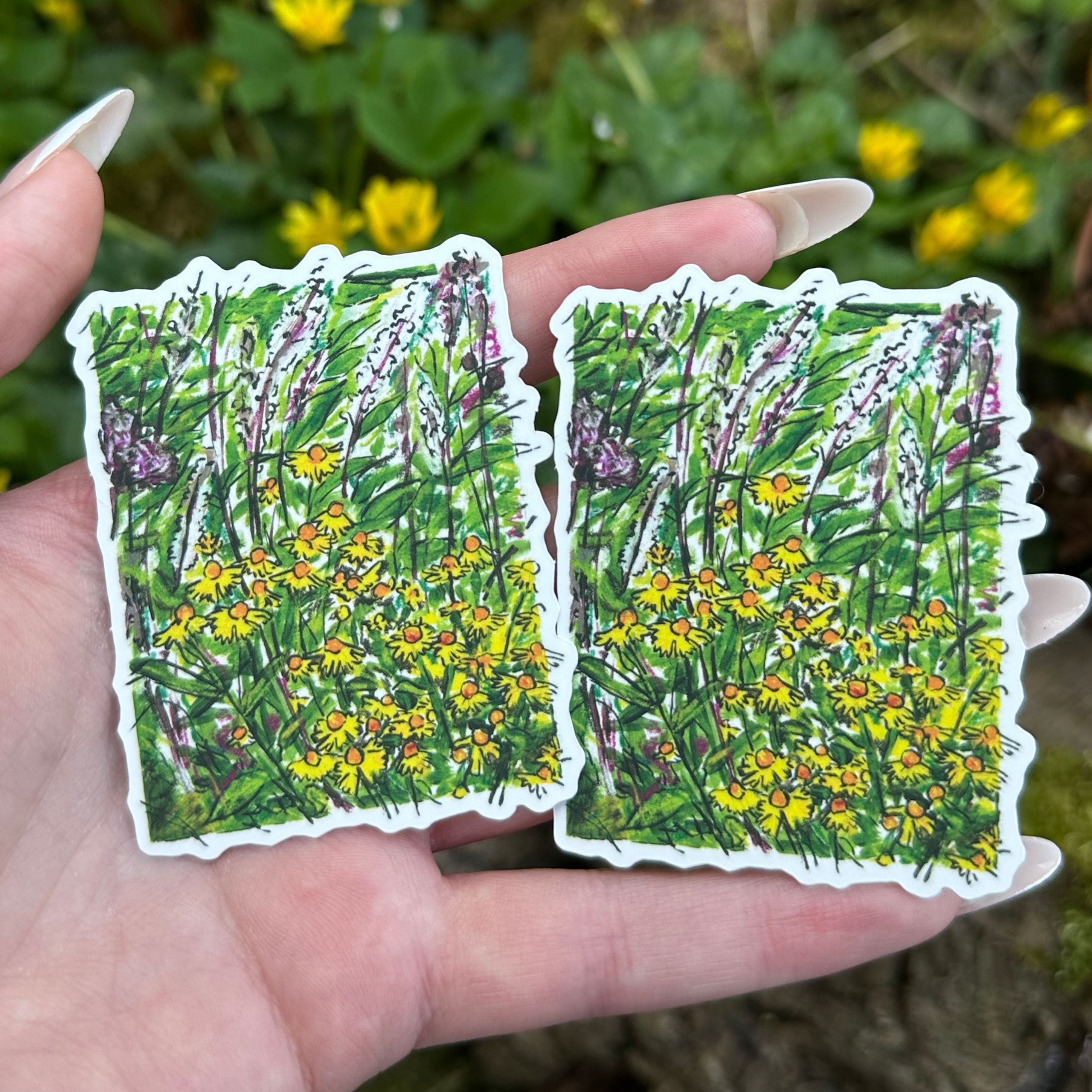 Meadow Vinyl Soft Touch Die Cut | X1 | Yellow, Green, Flower, Hand drawn