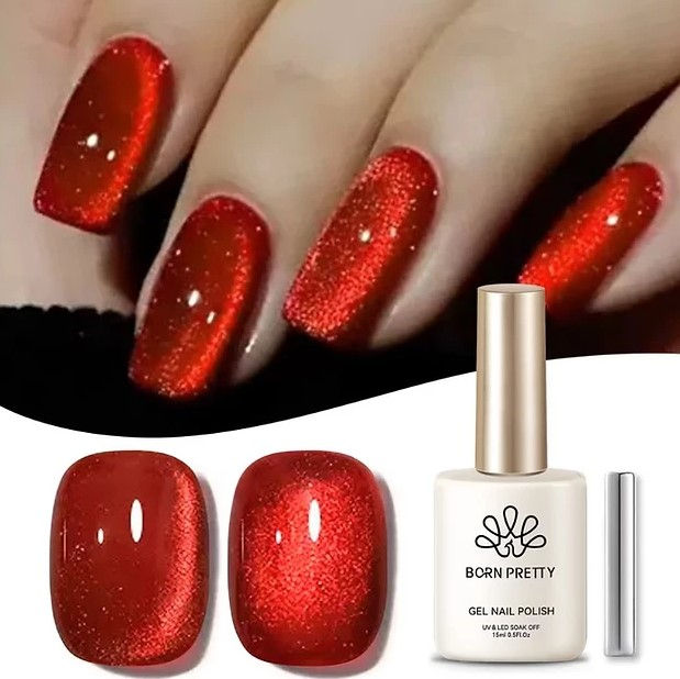 Dazzling Metallic Red Gel Polish Cat Eye Red 20 | Available in Koyeed Online
