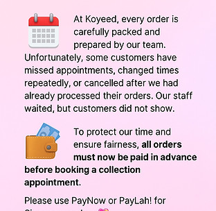 Pay first before collection appointment