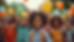Eye-level view of children gathered in a park celebrating Juneteenth with colorful decorations
