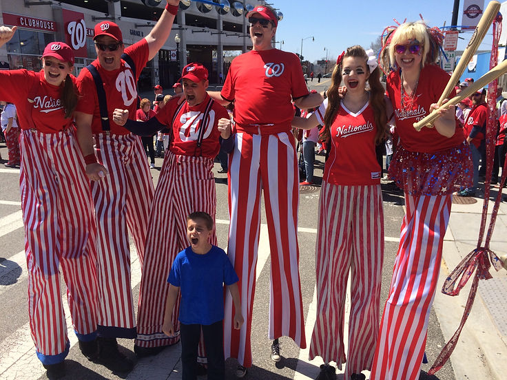 Stilt walkers in DC ramping up the crowd at the Washington Nationals Stadium Opening Day
