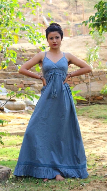 Laced Long Maxi Dress Cotton Gray