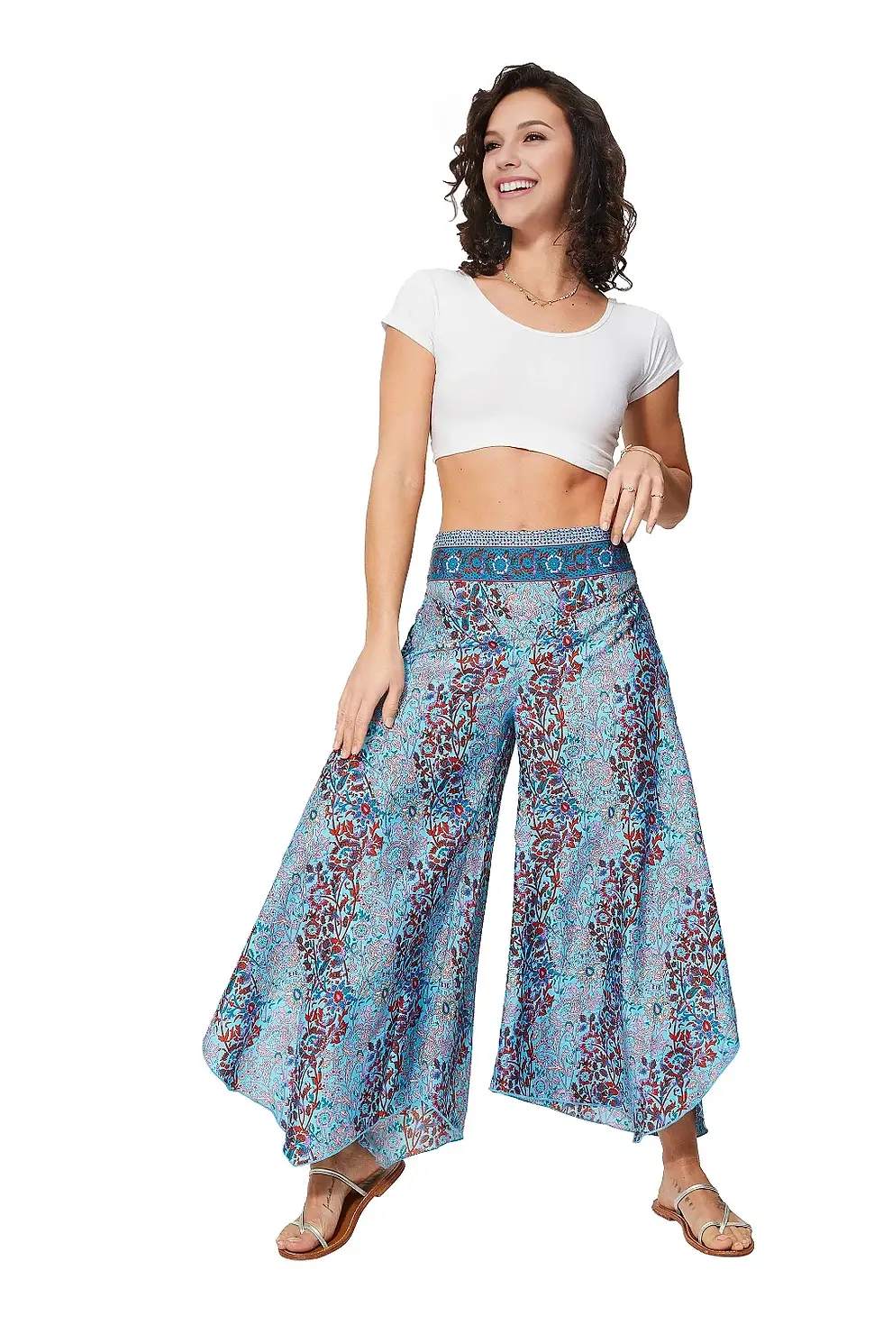 Blue Colour Printed Women Trouser