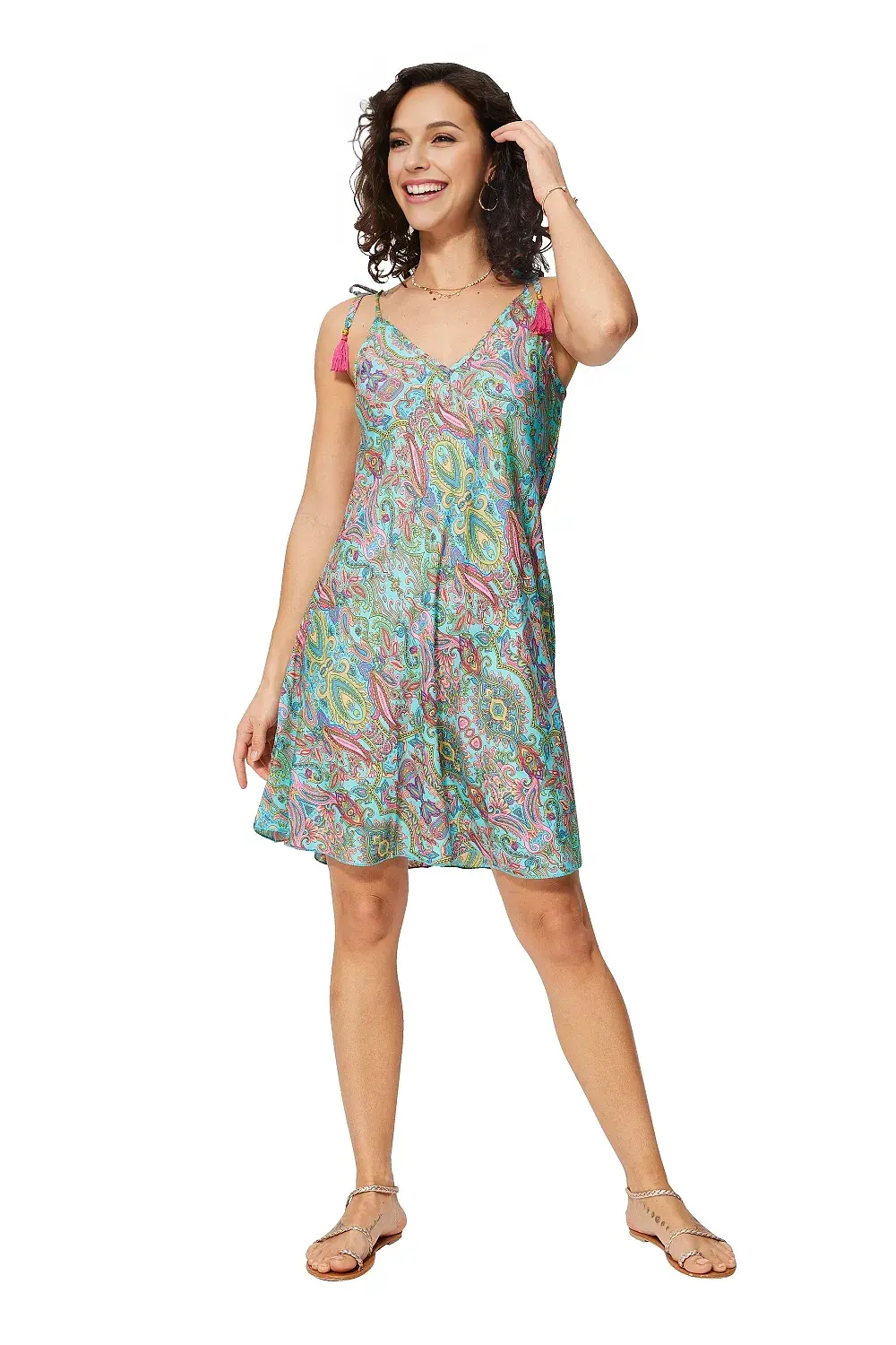 Blue Colour Printed Short Dress