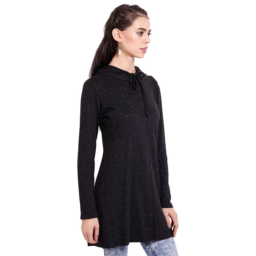 Thumbnail: Hoody Dress Long Sleeves Cotton Black