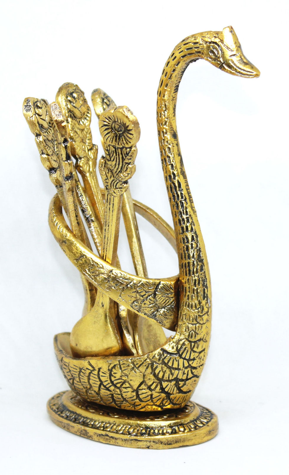 Thumbnail: Figurine of Swan Spoon Stand and 6 Dessert Spoons
