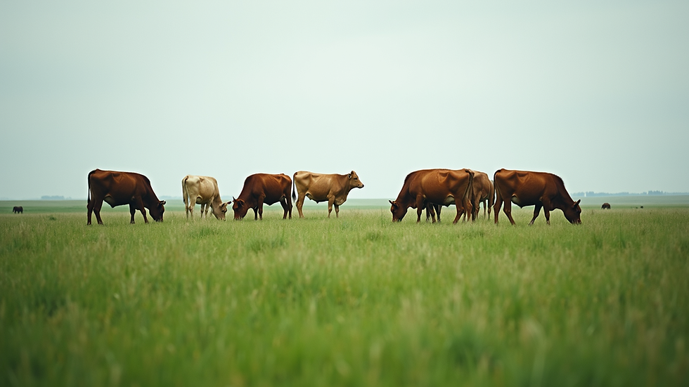 Eye-level view of a green Alberta pasture with grazing cattle