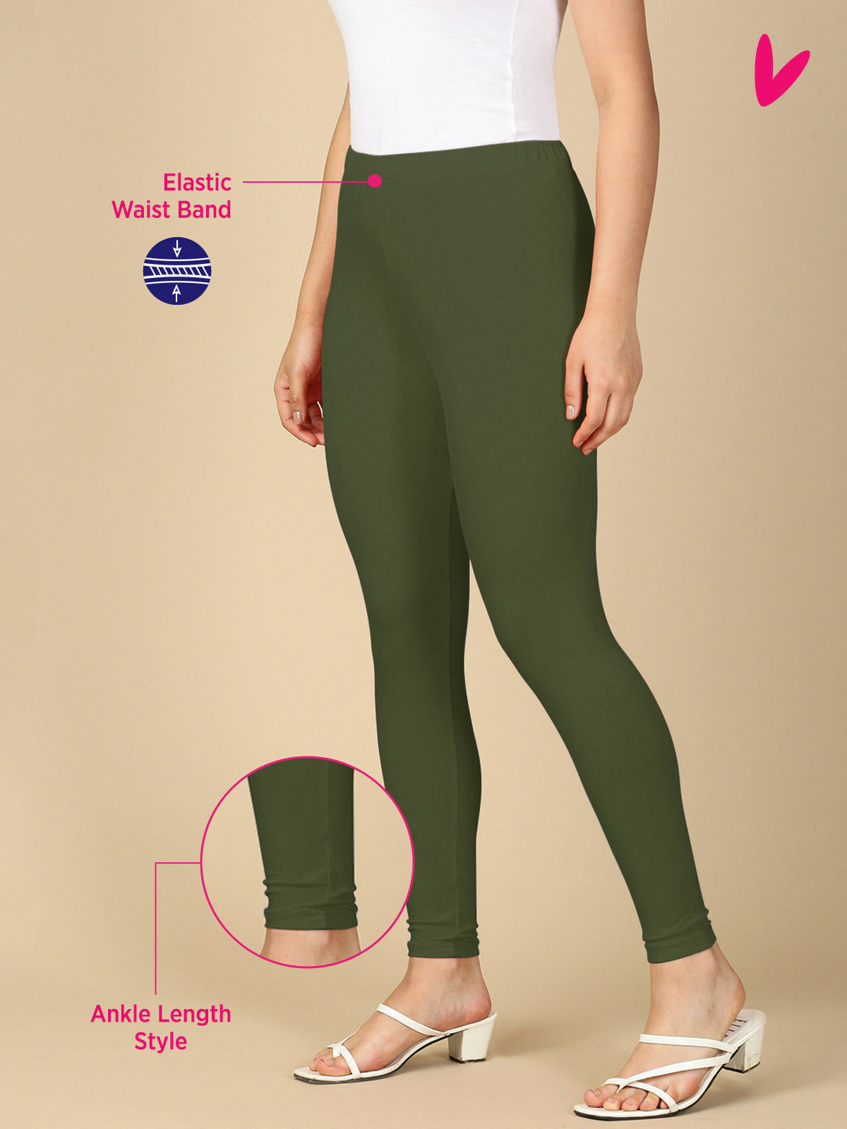 Olive Premium Cotton Stretch Ankle Length Leggings
