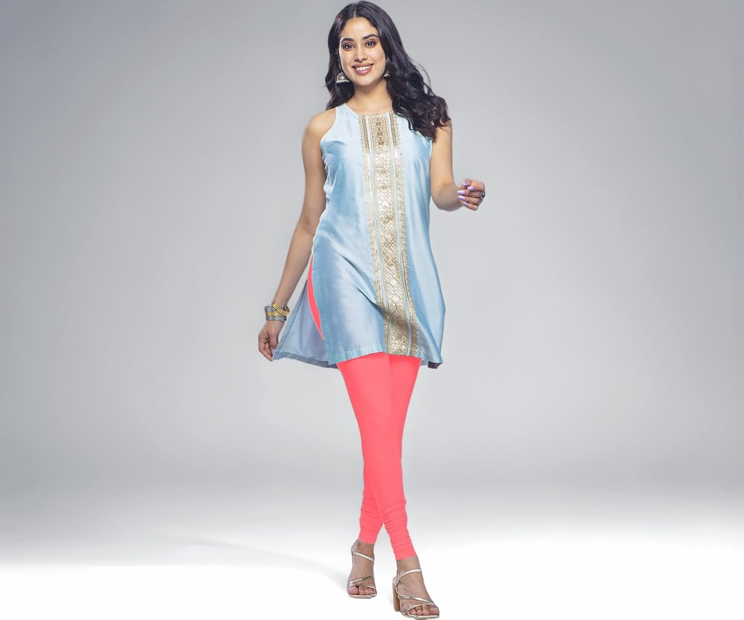Premium Viscose Full Length Churidar Leggings for Women - Light Pink - Image 1