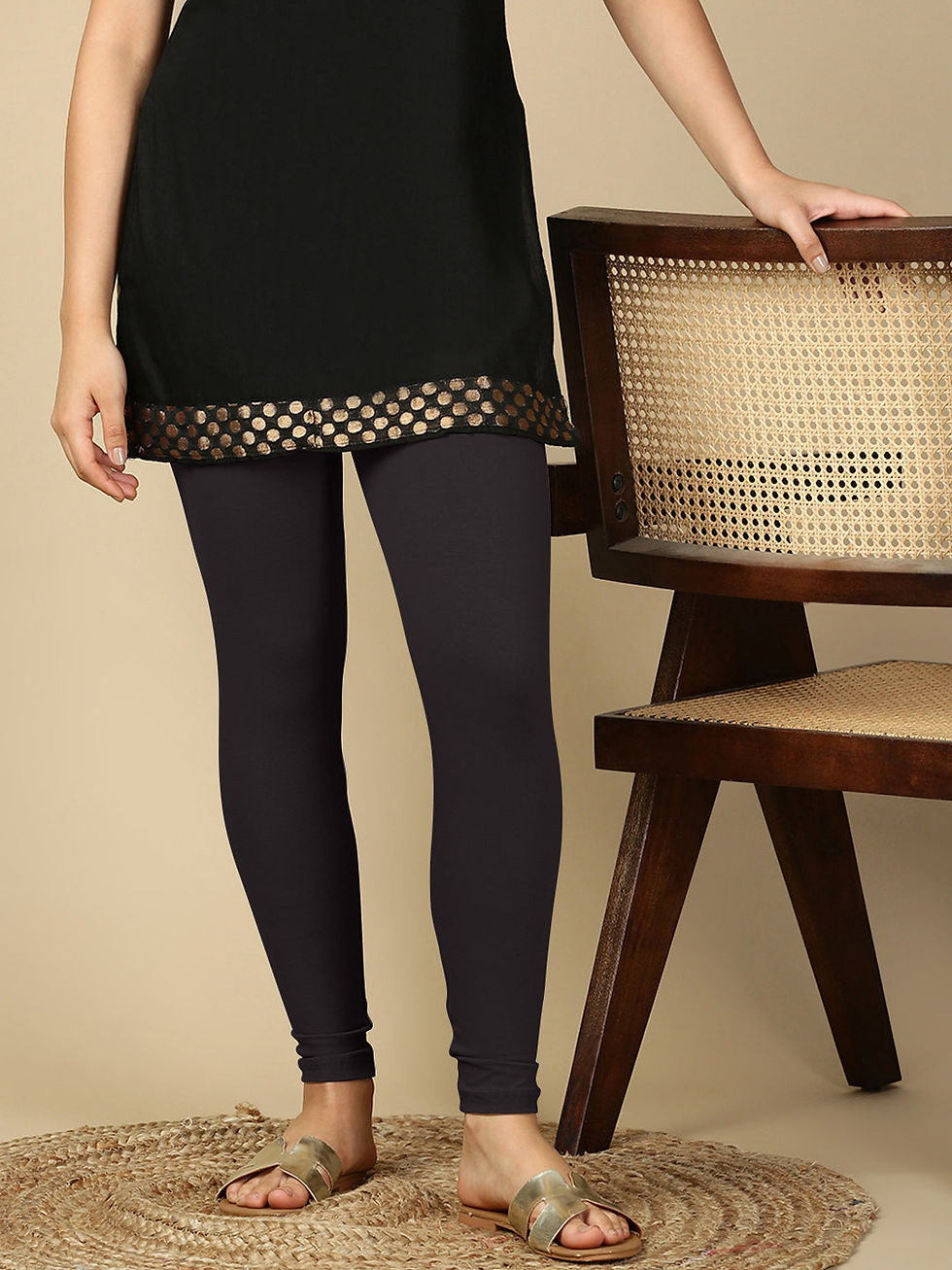 Deep Grey Premium Cotton Stretch Ankle Length Leggings