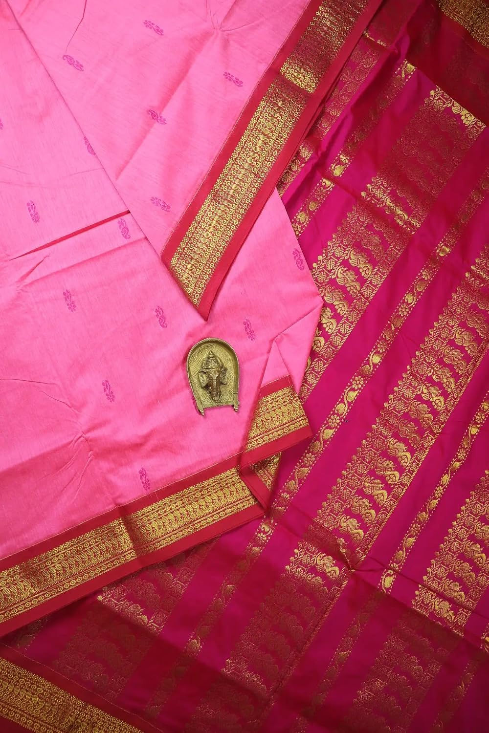 ILAIYAAL CLOTHINGS South Cotton Gadwal Saree for Women | Celebrity Inspired Traditional Ethnic Wear | Chettinad & Kalyani Cotton Sarees | Soft Cotton Saree with Blouse Piece - Pink Rani - Image 2