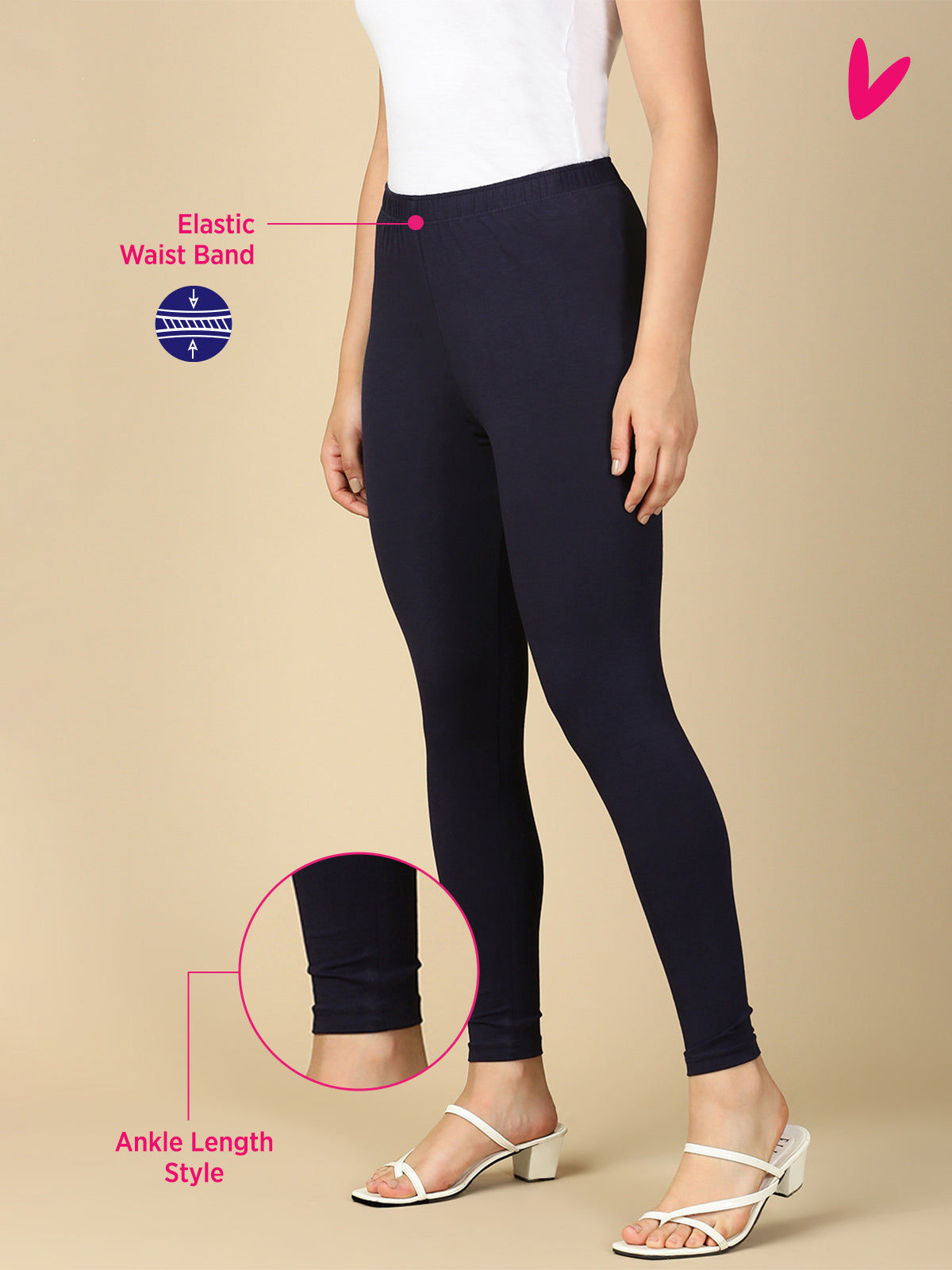Navy Blue Premium Cotton Stretch Ankle Length Leggings