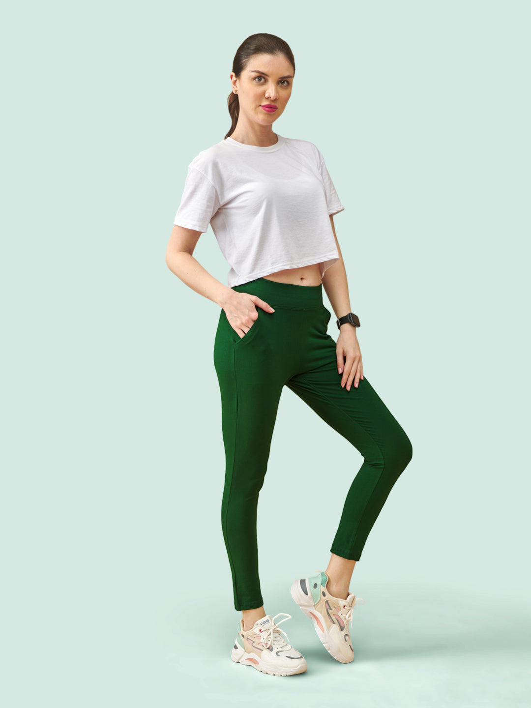 Bottle Green High Rise Ankle Length Leggings