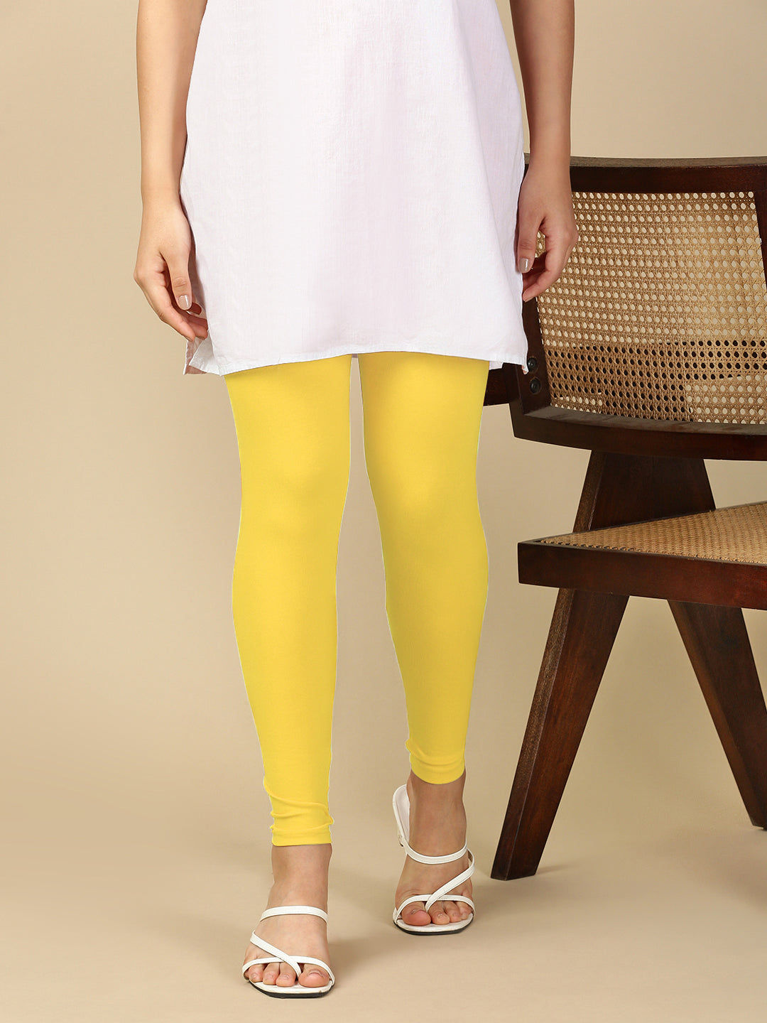 Lemon Premium Cotton Stretch Ankle Length Leggings