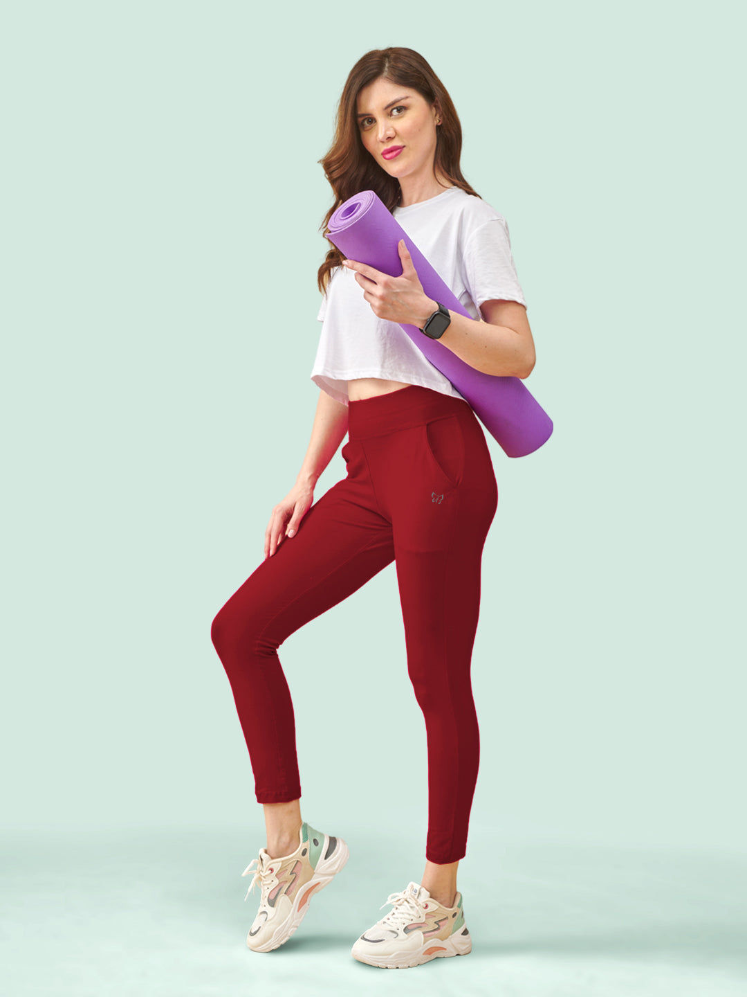 Parry Red High Rise Ankle Length Leggings