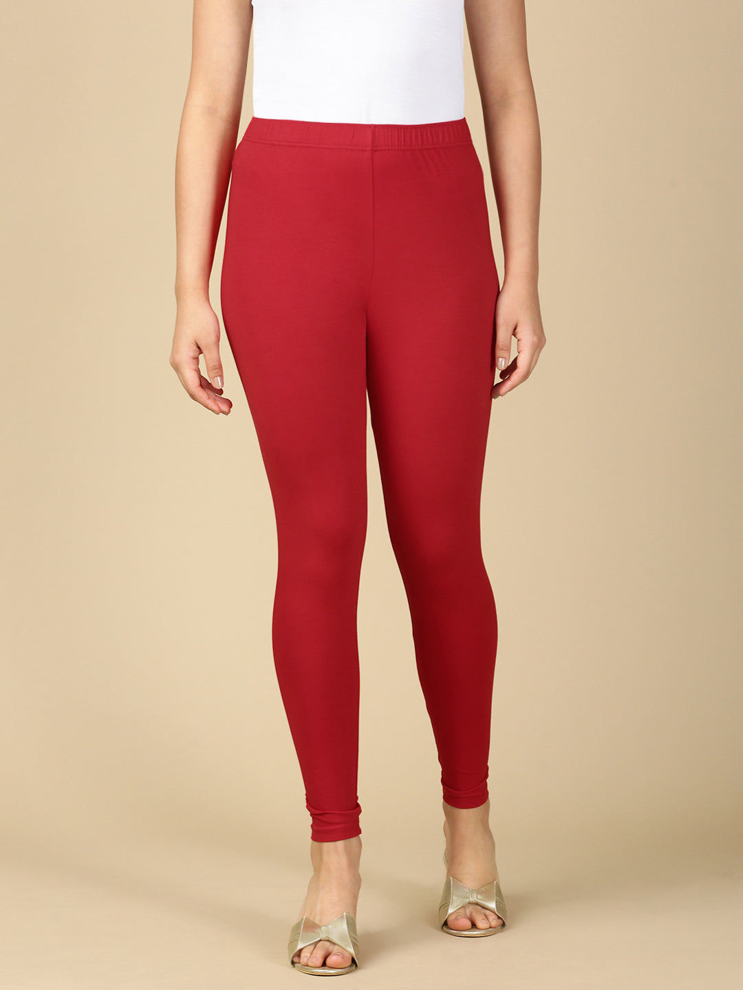 Red Premium Cotton Stretch Ankle Length Leggings