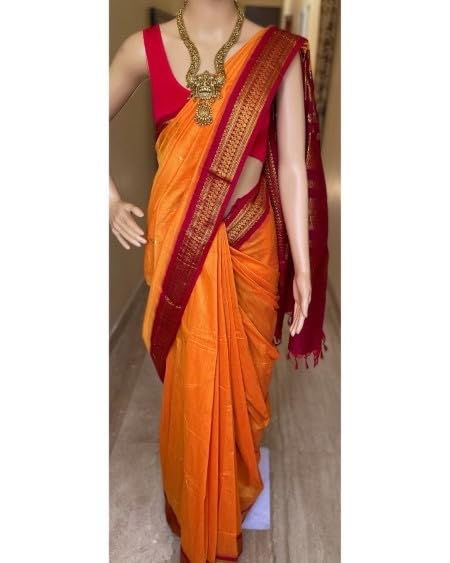 ILAIYAAL CLOTHINGS South Cotton Gadwal Saree for Women | Celebrity Inspired Traditional Ethnic Wear | Chettinad & Kalyani Cotton Sarees | Soft Cotton Saree with Blouse Piece - Yellow Red - Image 6