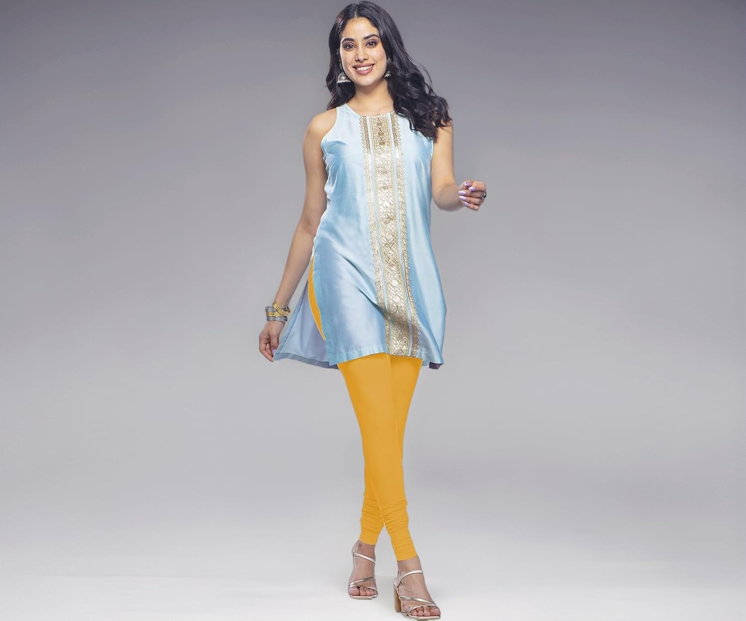 Premium Viscose Full Length Churidar Leggings for Women - Gold - Image 1