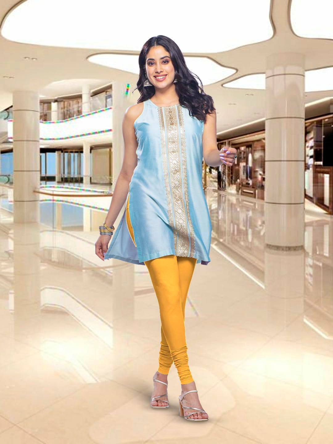 Premium Viscose Full Length Churidar Leggings for Women - Mango - Image 7