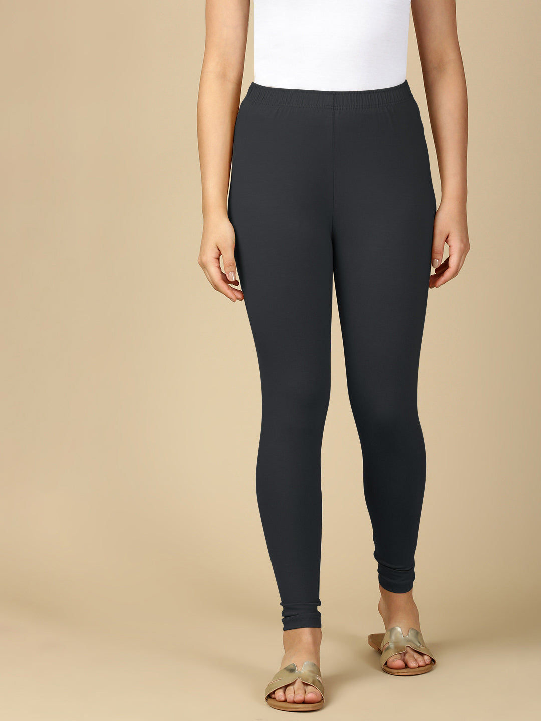 Smoke Grey Premium Cotton Stretch Ankle Length Leggings
