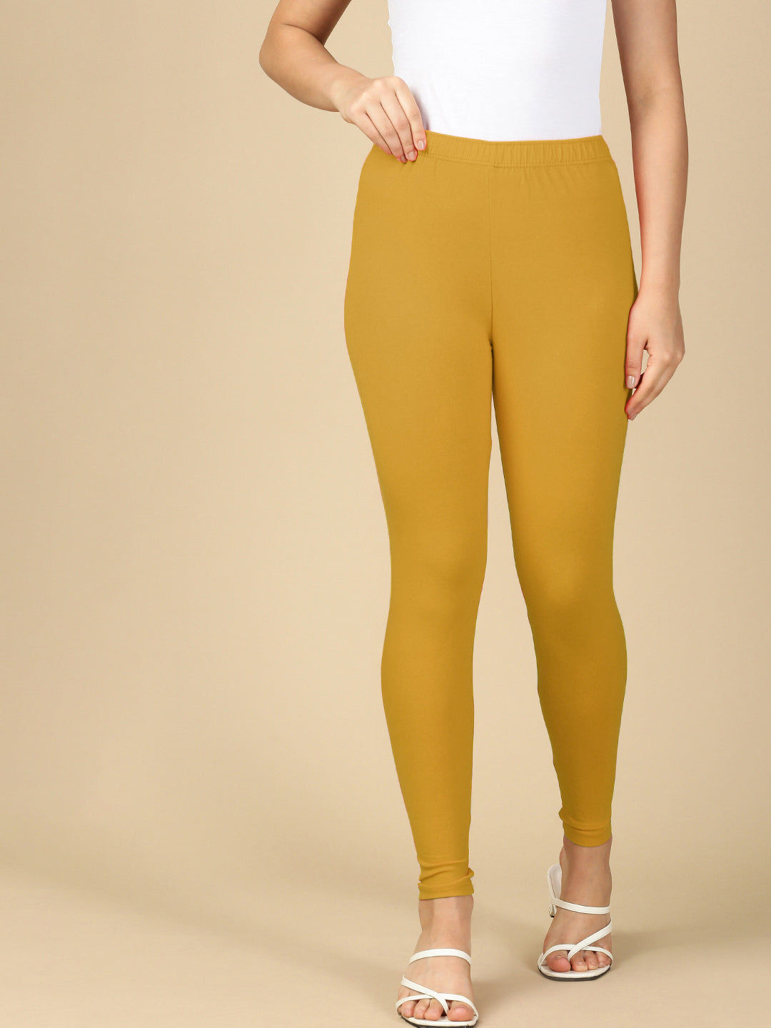 Yellow Gold Premium Cotton Stretch Ankle Length Leggings