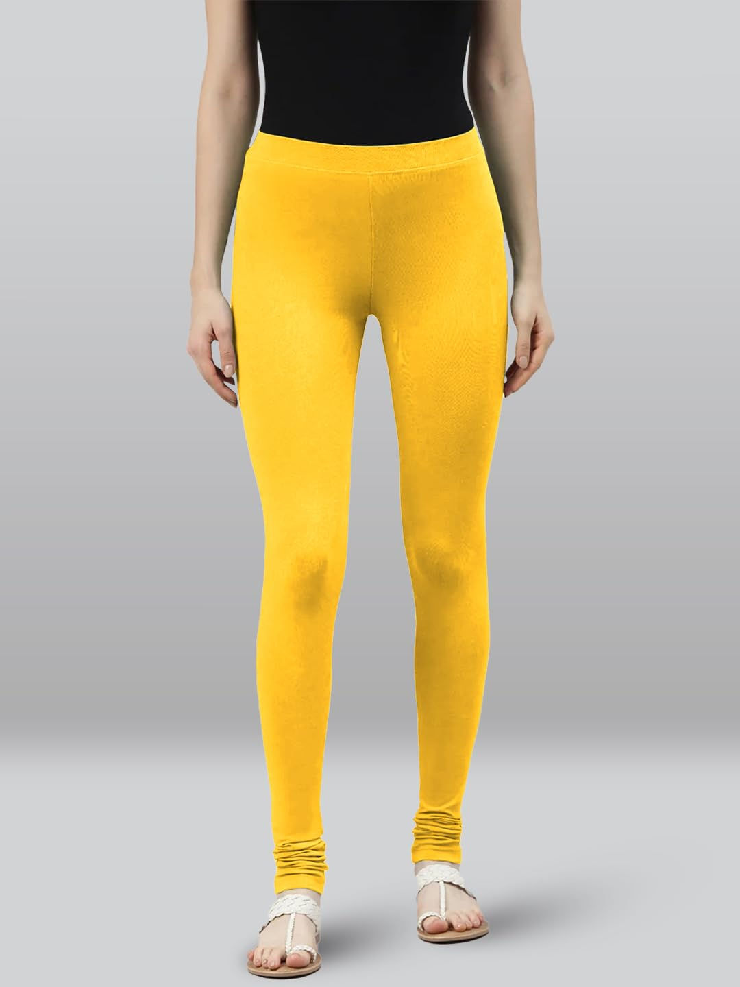 Premium Viscose Full Length Churidar Leggings for Women - Yellow - Image 2