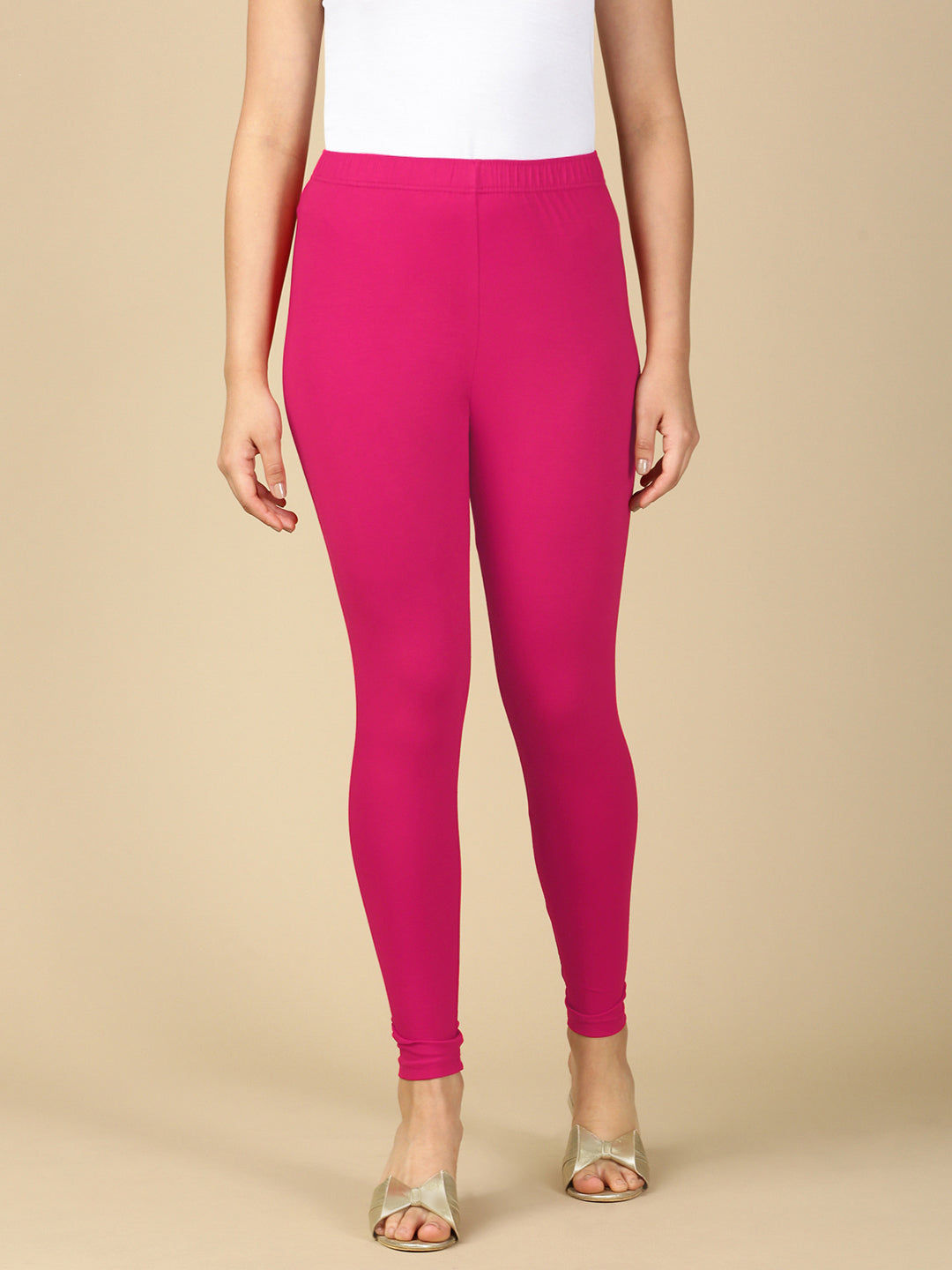 Rose Pink Premium Cotton Stretch Ankle Length Leggings