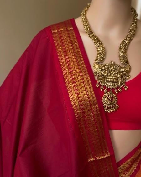 ILAIYAAL CLOTHINGS South Cotton Gadwal Saree for Women | Celebrity Inspired Traditional Ethnic Wear | Chettinad & Kalyani Cotton Sarees | Soft Cotton Saree with Blouse Piece - Yellow Red - Image 5